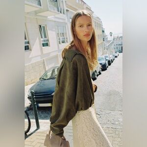 Zara Suede Effect Bomber Jacket - Mid Khaki - Brand New